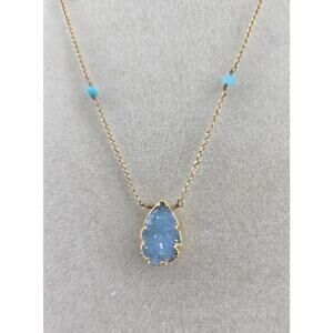 Whimsical Luna Norte Blue Druzy Teardrop Crystal Bead Gold Plated Fairy Necklace